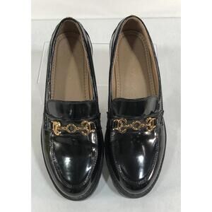 Sam Edelman Circus NY Black Deana Lug Sole Chunky Loafers Gold Chain Size 8.5